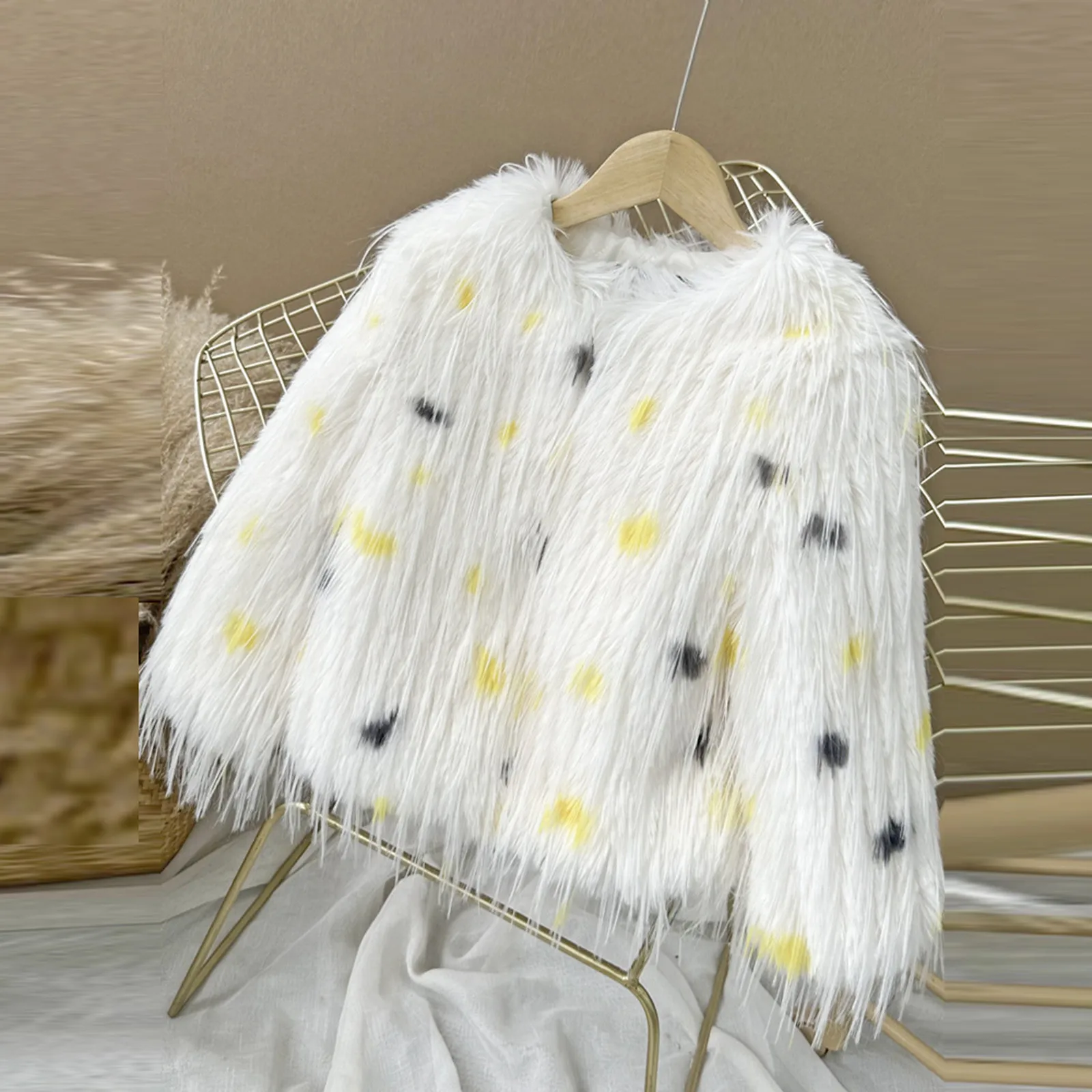 Autumn Winter Fake Fur Fuzzy Jackets For Toddler Baby Girls Fleece Dots Printed Cardigans Coats Plush Warm Windproof