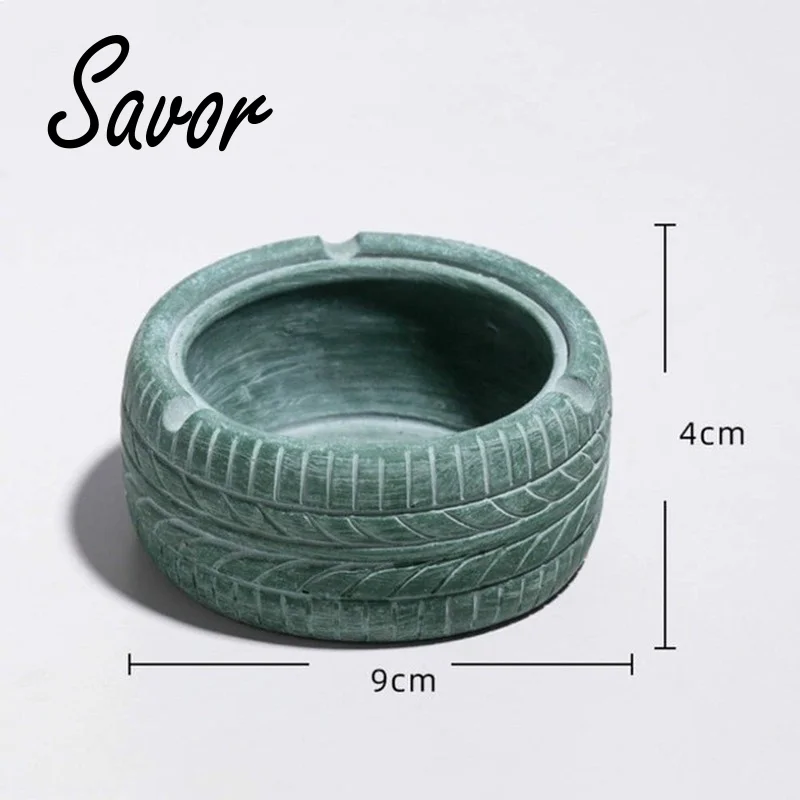 

Round Cement Ashtray With Anti-Slip Pat Retro Tire Shape Ashtray Smoking Ash Holdler Living Room Office Coffee Table Decorations