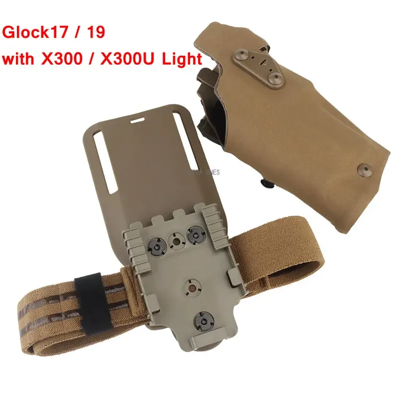 

Tactical Pistol Holster for Glock 17 Gen4 19 with X300 / X300U Light Airsoft Hunting Universal Drop Leg Band Strap Holsters