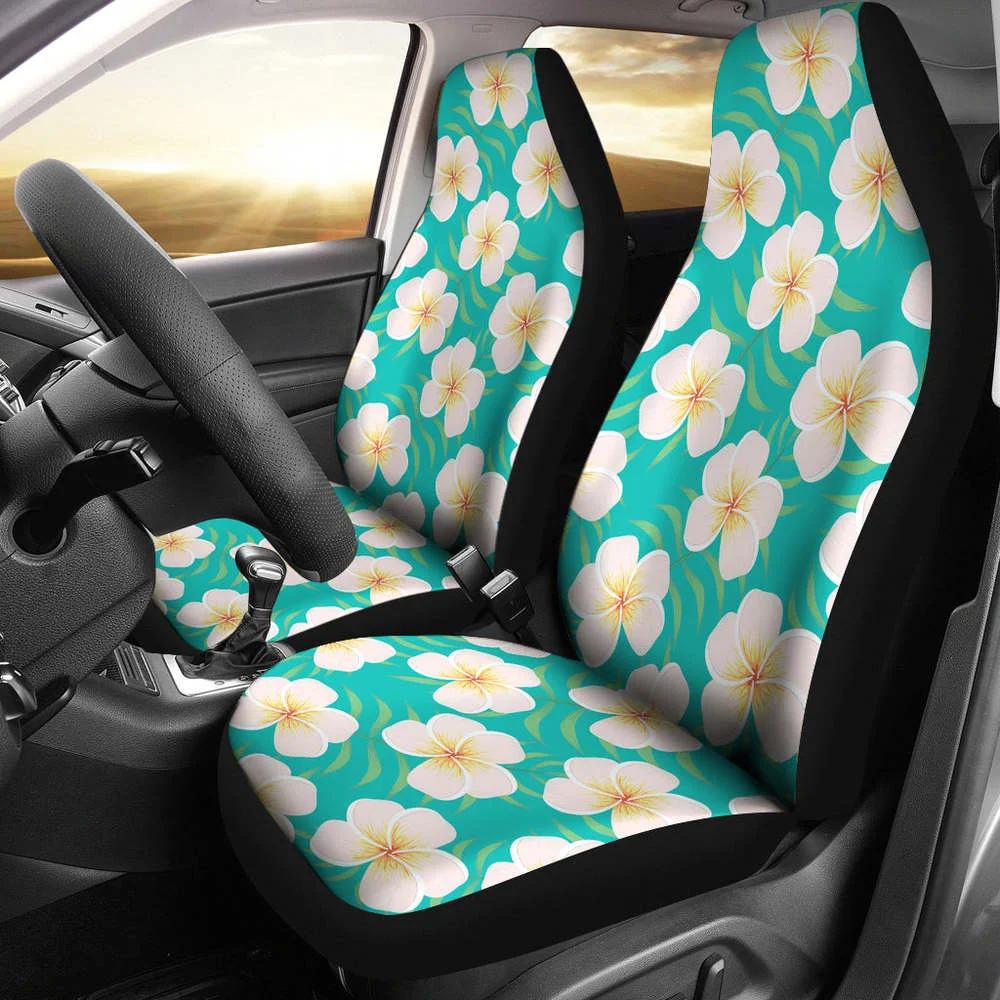

Dark Teal Plumeria Frangipani Hawaiian Flower Car Seat Covers Tropical,Pack of 2 Universal Front Seat Protective Cover