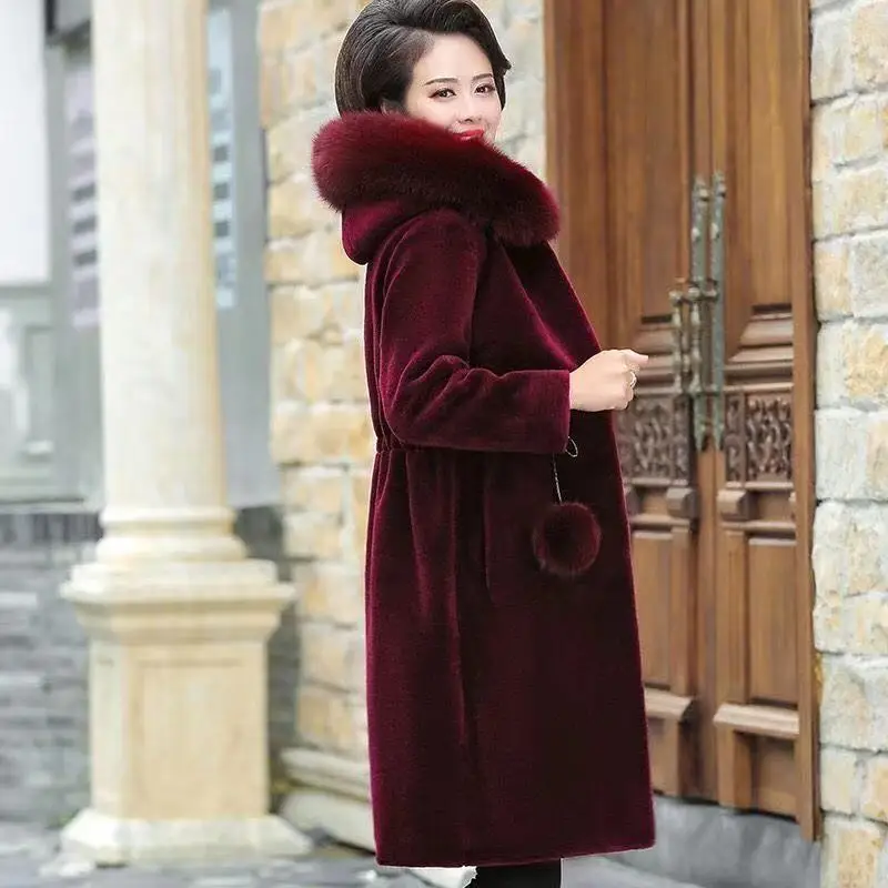 Winter Hoodie Jacket Women Faux Fur Coat Women's Overcoat Autumn Warm Faux Fur Coat Long Parkas Femme Fashion Fluffy Coats Red