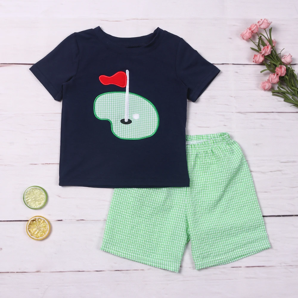 

Summer 1-8T Outfits Baby Boy Clothes Set Golf Embroidery Bodysuit Toddler Sleeve Summer Babi T-shirt Infant Seersucker Shorts