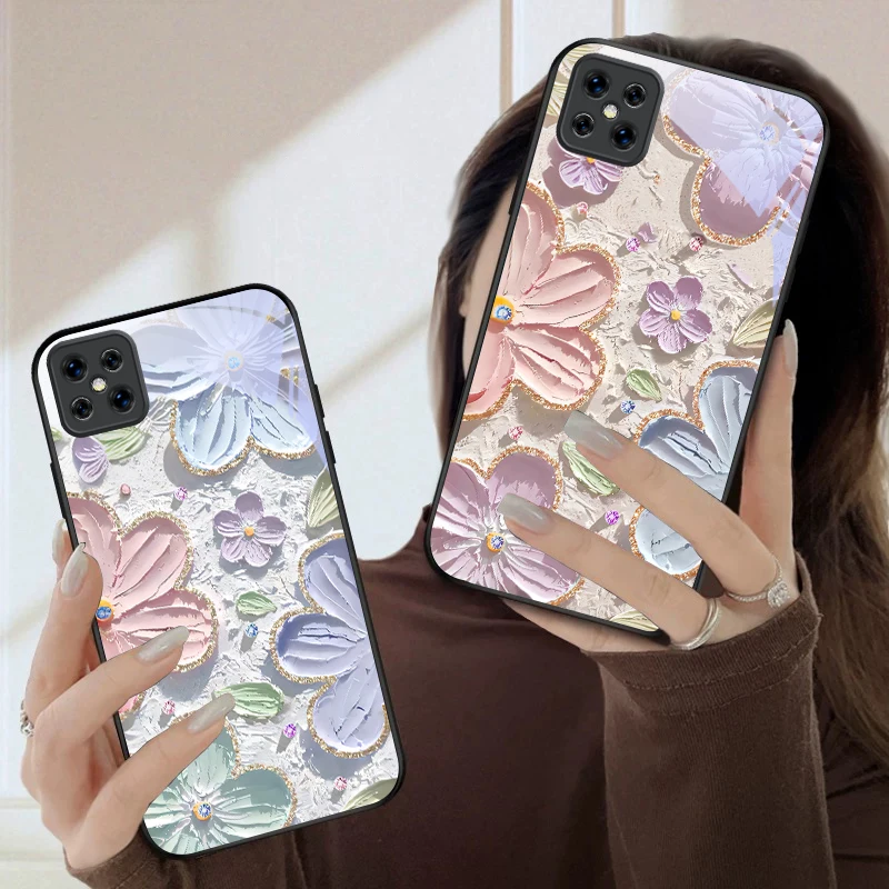 Фото Чехол для телефона из черного стекла Cream Garden Flower Realm для Oppo Reno 13/Reno 12/Reno 11 5G/Reno 10/Reno 5 4 Lite/Reno 6 Pro+ 12F 13F 11F №2