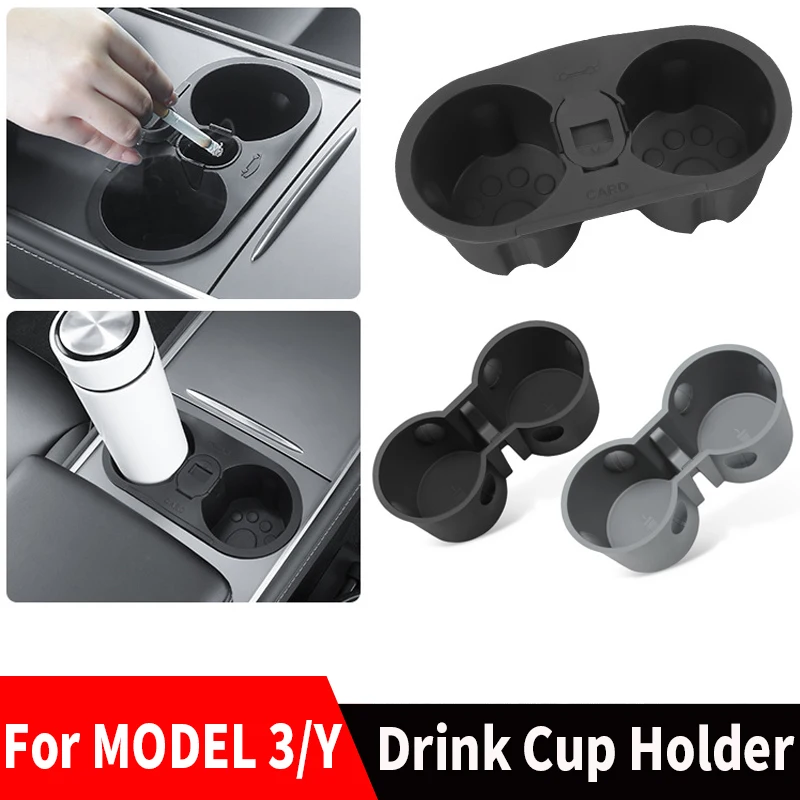

For Tesla Model 3 Y Car Water Cup Holder With Ashtray TPE Central Control Cup Stopper Drink Water Bottle Storage Box Stand Base