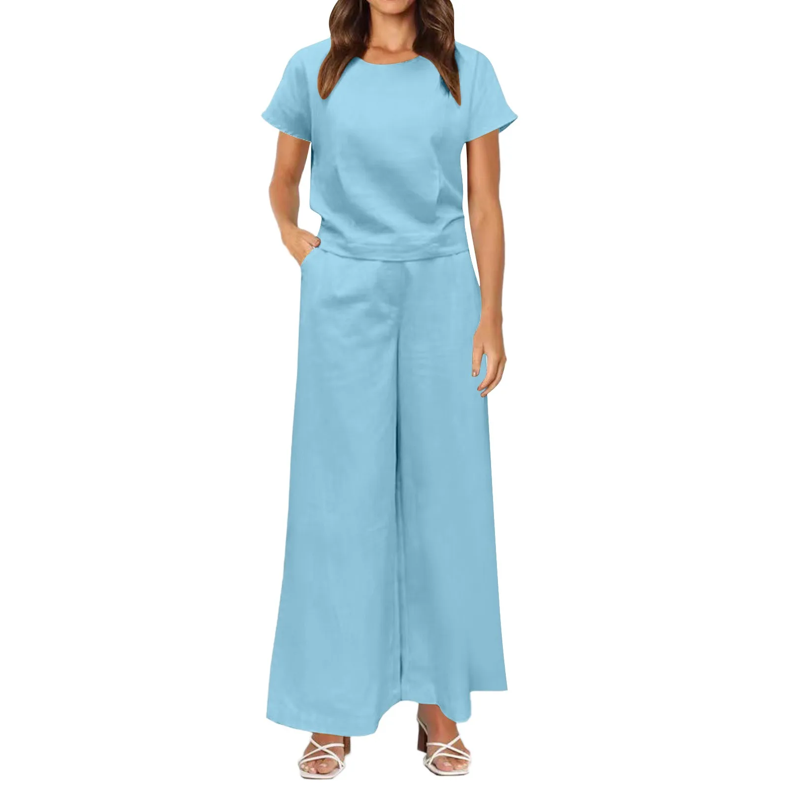 Женский летний топ без рукавов с круглым вырезом короткий на пуговицах брюки