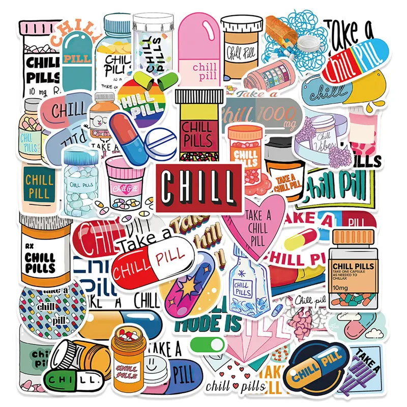 

10/30/52Pcs Cartoon Pharmacist Chill Pill Stickes For Laptop Phone Luggage Skateboard Personalized Decorative Decals Waterproof