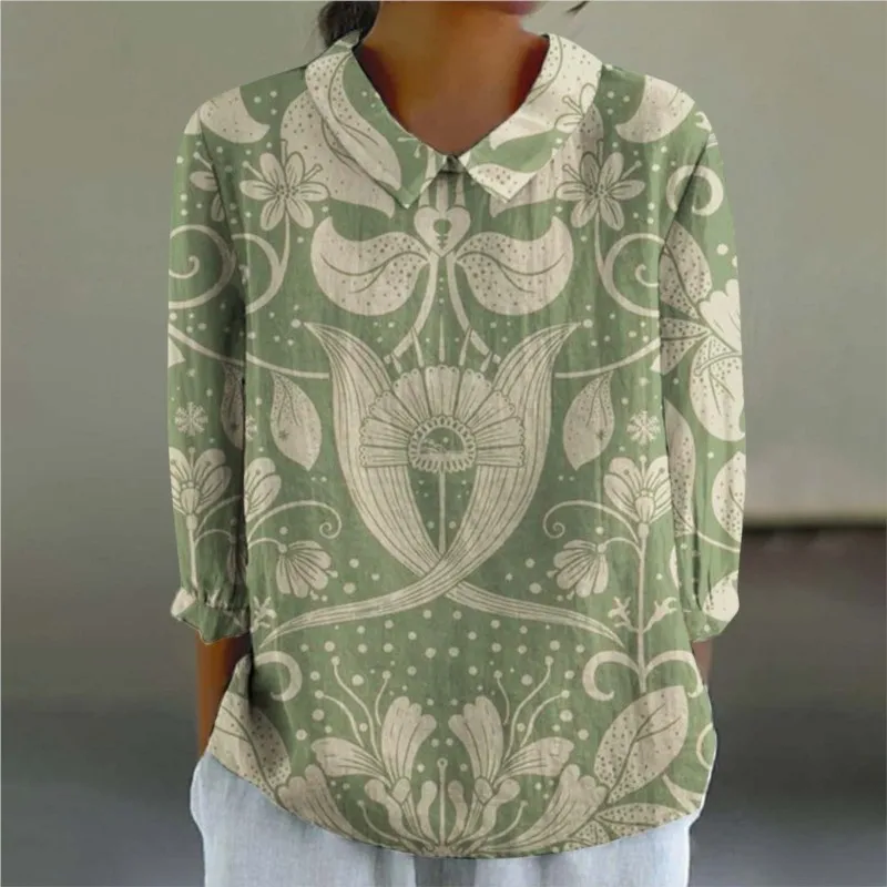 Женские винтажные блузки повседневные осенние бамбуковые льняные с длинными