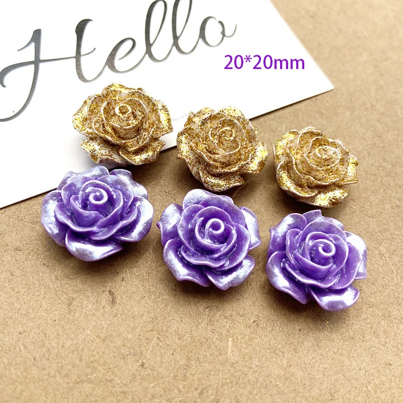 Цветы из смолы искусственные золотистые фиолетовые Блестящие розы кабошоны для