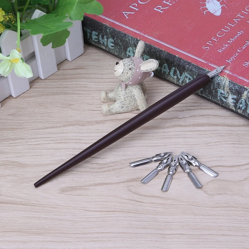 

Wooden Dip Pen Holder with 5 Nibs Kit DIY Calligraphy Beginners Starter Birthday