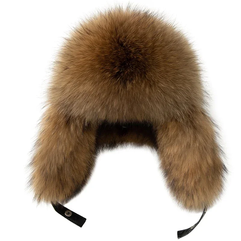 ka zimowa czapka męska na zewnątrz ciepła cała skóra futro lisa szopa czapki z owczej skóry koreańska moda ochrona uszu Ushanka
