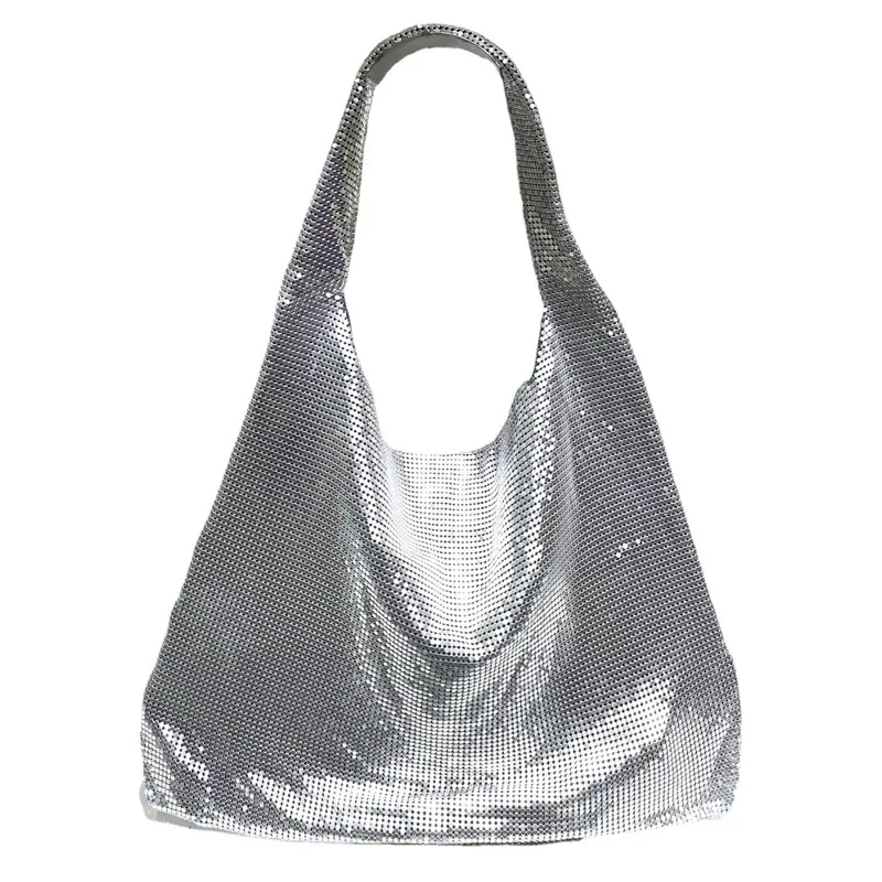 

Fashion Bling Shoulder Bag For Women Metal Bright Handbag Hobo Style