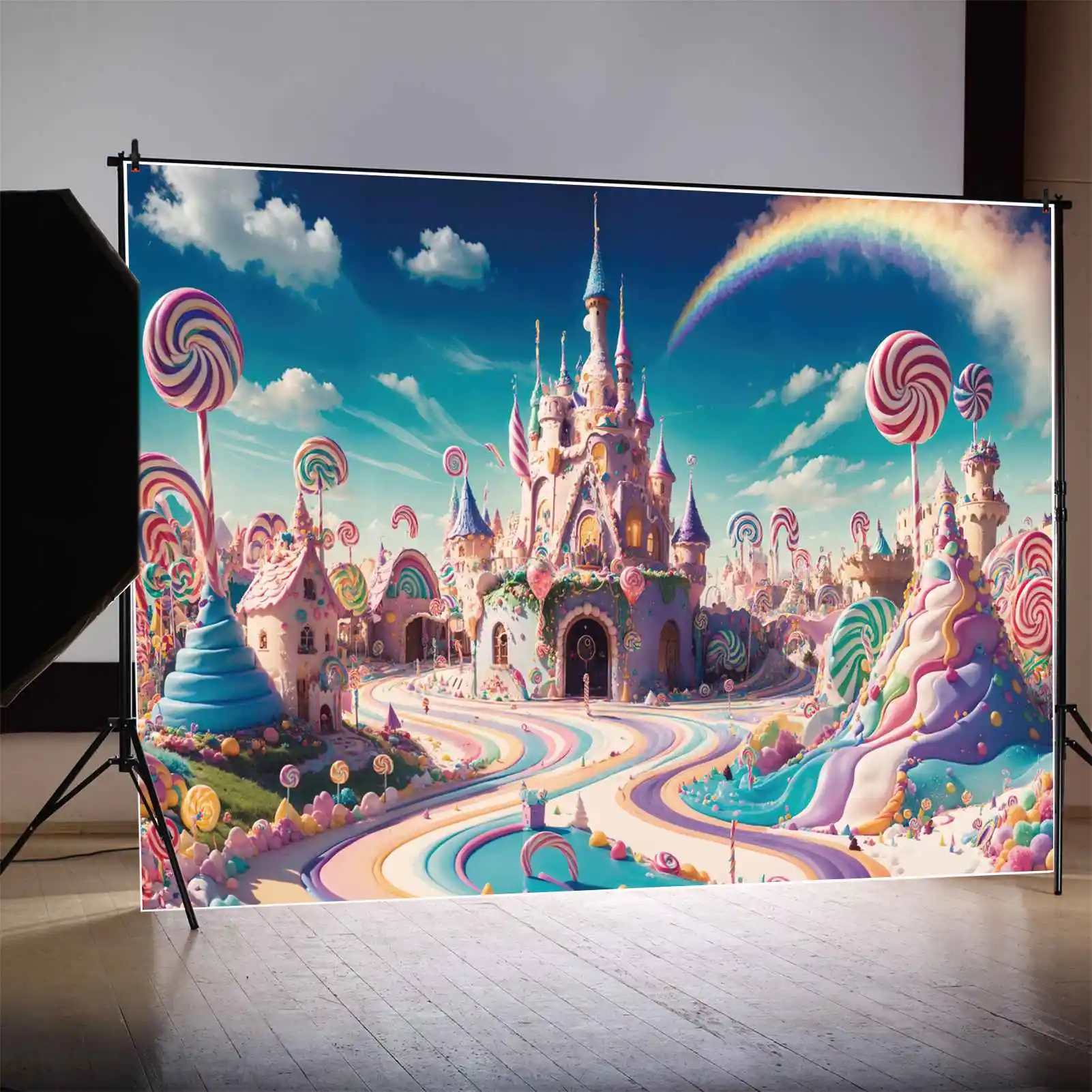 

Candyland Party Birthday Backdrops Photography Decorations Cake Castle Personalized Children Photo Booth Photo Backgrounds