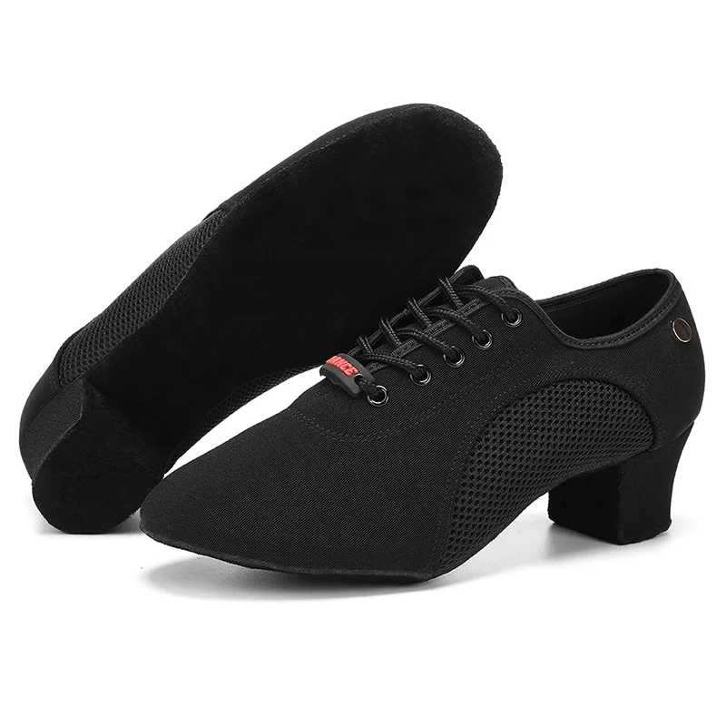 HROYL New Modern Dance Shoes Men Women Latin Ballroom Salsa Dance Shoes Low Heel Tango Dancing Shoes Professional Black/Red