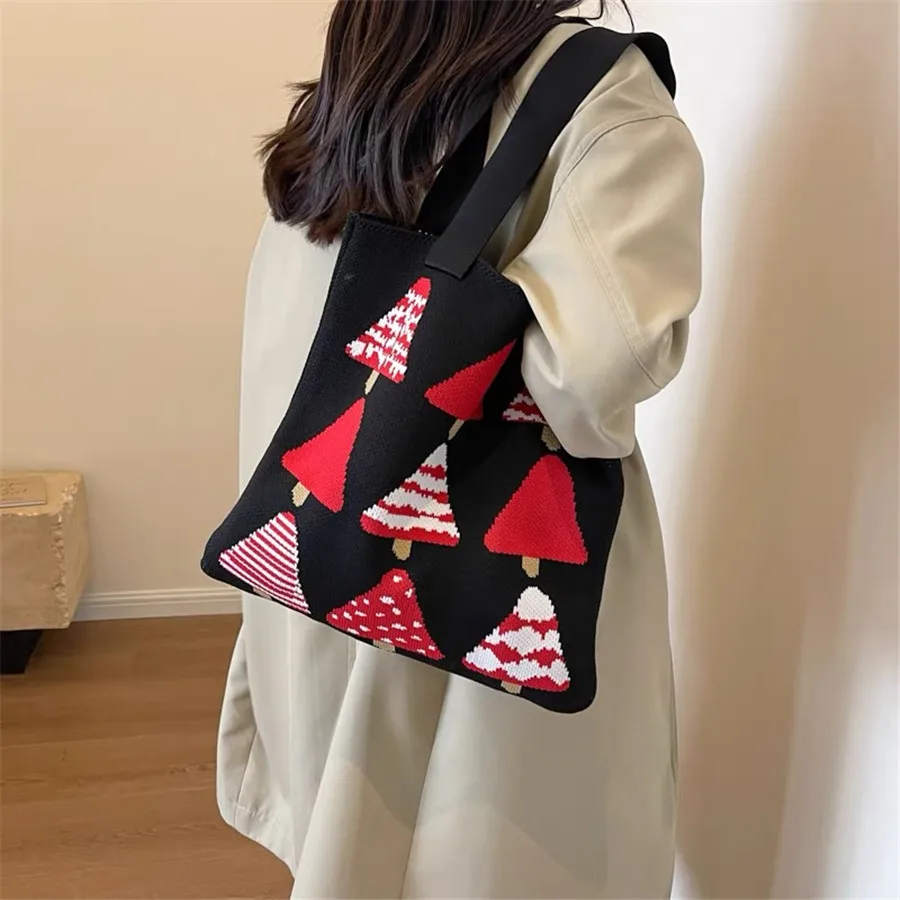 Вязаная сумка большой емкости женская модная на плечо рождественская сосна