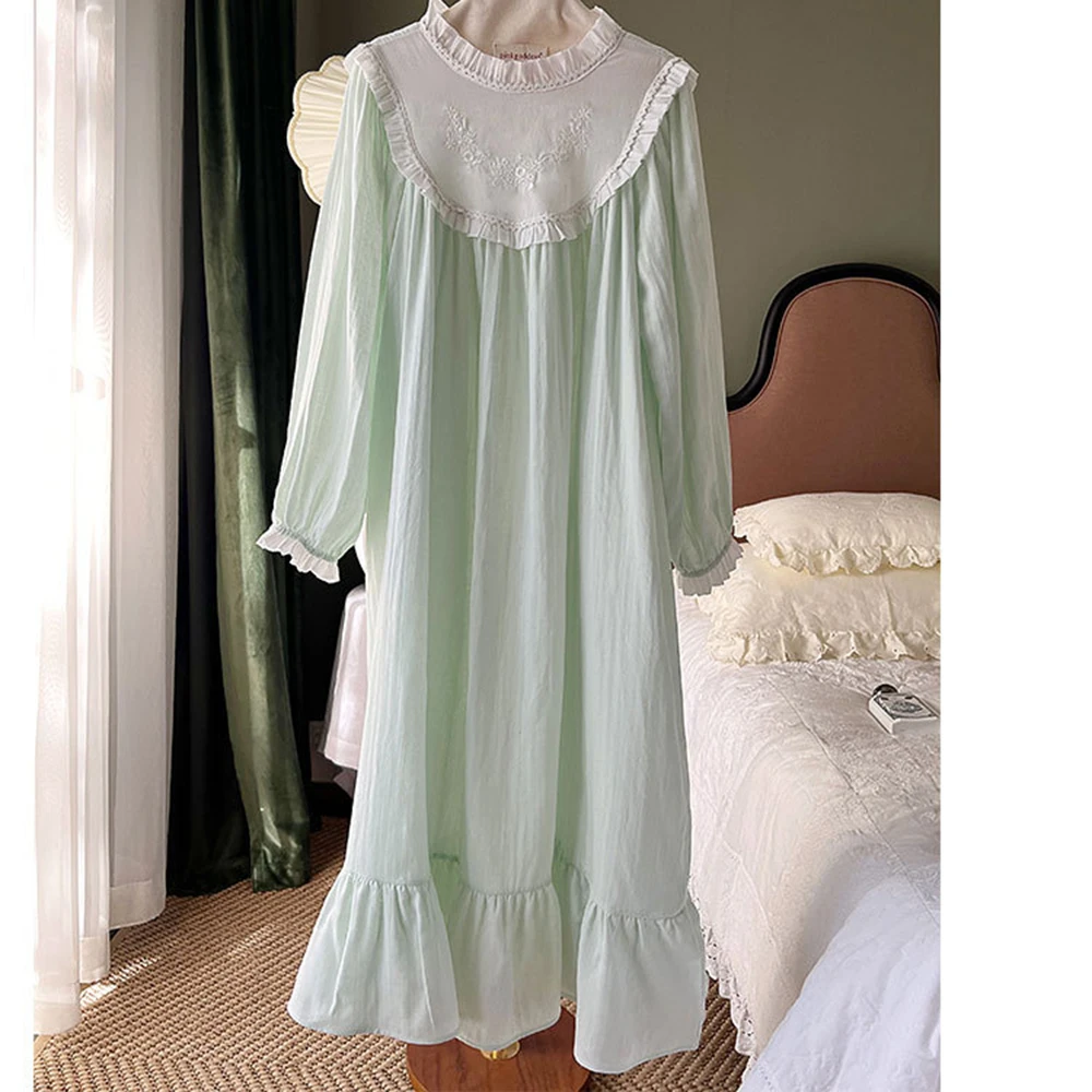 2022 New Women Long Sleeve Vintage Nightgown Retro Cotton Palace Nightdress Classic French Court Princess Lounge Sleepwear Gowns