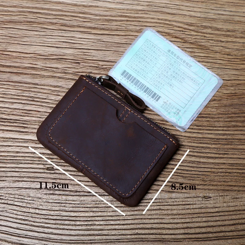 2023 Retro Crazy Horse Leather Men Small Wallet Handmade Zipper Drivers license Ultra Thin Keys Coins Cards Holders Slim Pouches