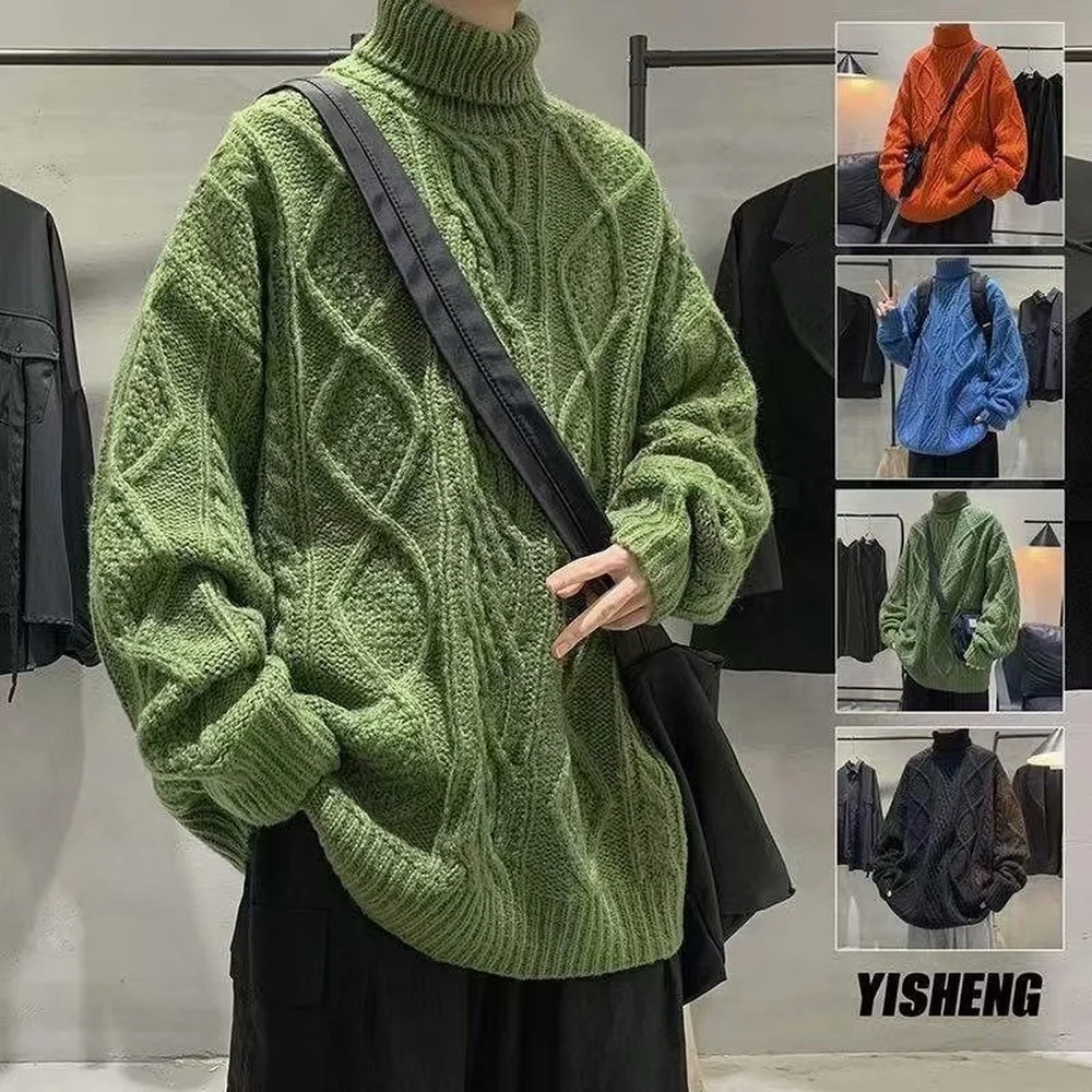 

Зелёный Женский пуловер, свитеры с высоким воротником, уличная одежда, рыбацкий свитер, вязаный джемпер, модные свитеры оверсайз