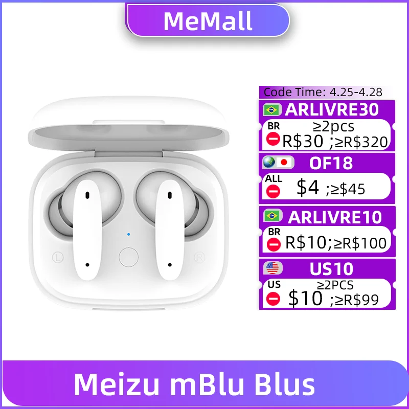 

Meizu Mblu Blus TWS Earphone Bluetooth 5.2 Active Noise Cancelling Wireless Headphones 520mAh Battery IPX4 For Meizu 18X 18 Pro