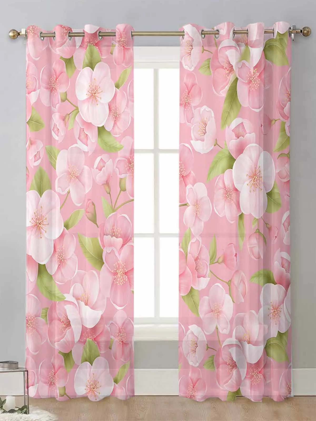 

Pink Flower Sheer Curtains For Living Room Window Screening Transparent Voile Tulle Curtain Cortinas Drapes Home Decor