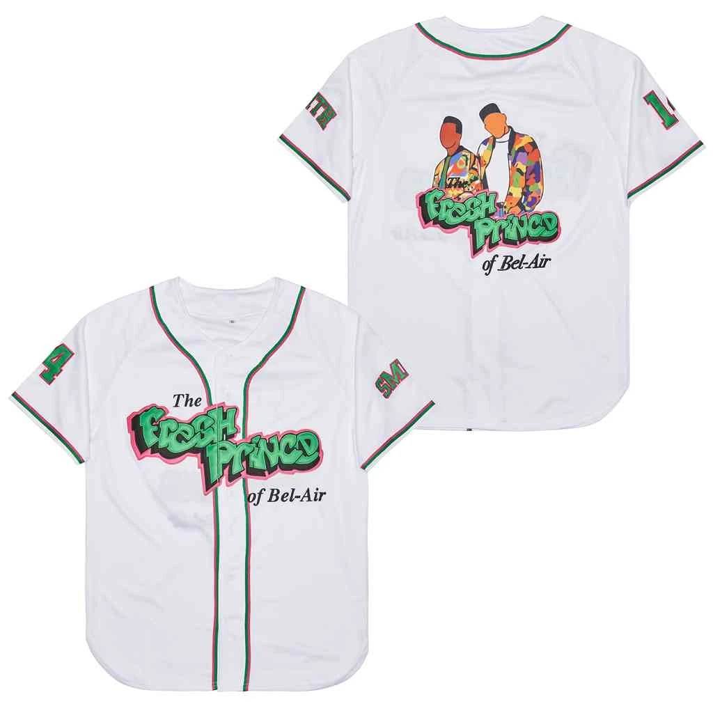 BG baseball jerseys FRESH PRINCE 14 SMITH jersey Outdoor sportswear Embroidery sewing White typeface Hip-hop Street culture