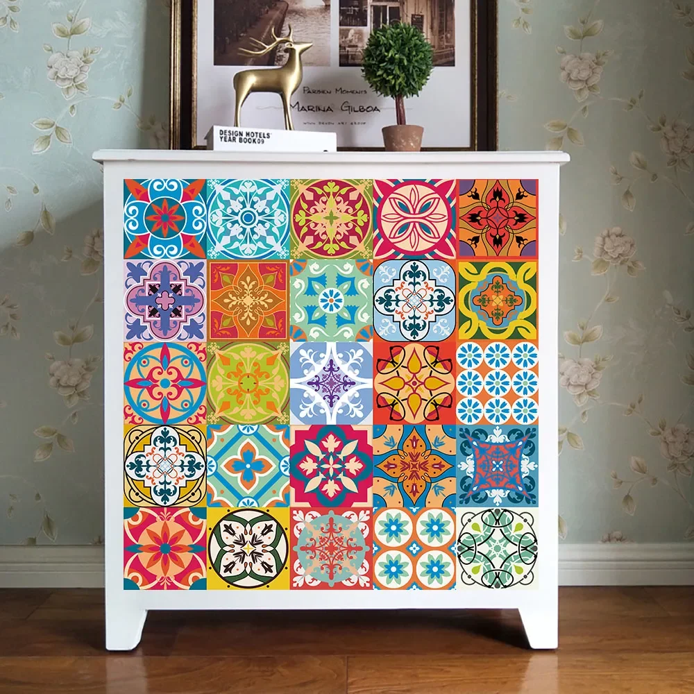 

Colorful Retro Strip Tiles Wall Sticker Kitchen Stairs Door Wardrobe Decoration Wallpaper Peel & Stick Art Mural