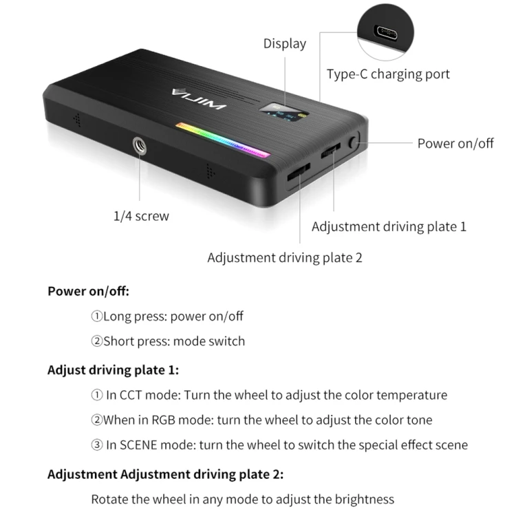 Фото VIJIM VL196 Карманный портативный полноцветный RGB заполняющий светильник Ручной живой свет для фотосъемки №5