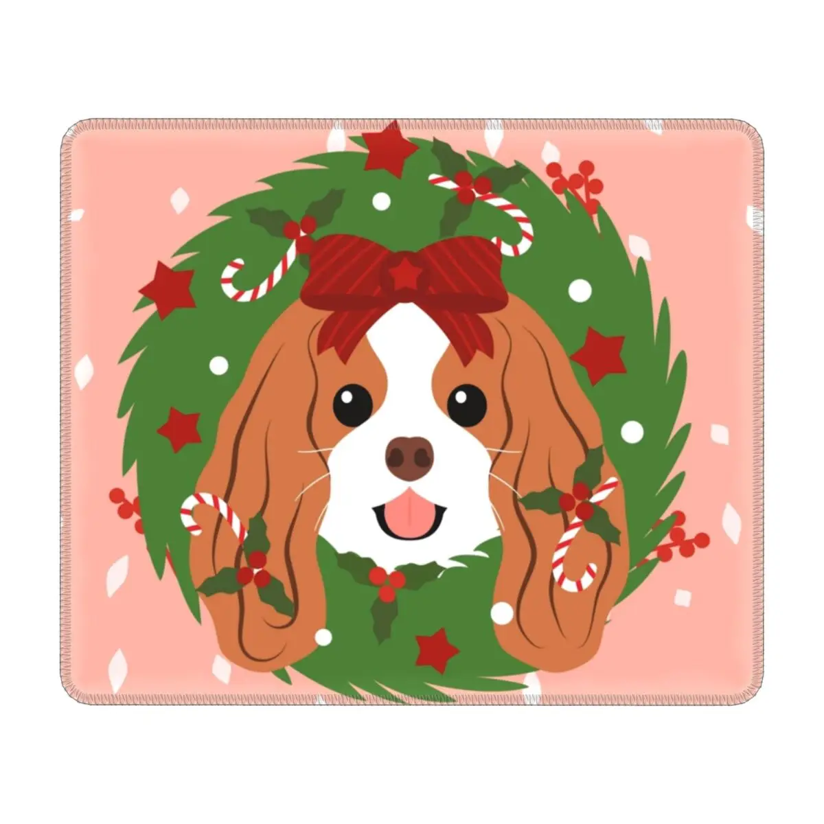 

Cavalier King Charles Spaniel Christmas Wreath Mousepad Personalized Design Gamer Mouse Pad Rubber Base Office Computer Dog Mat