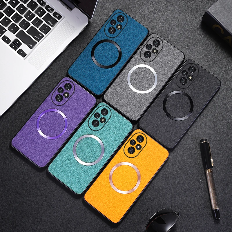 Тонкий тканевый текстурированный магнитный чехол с беспроводной зарядкой для