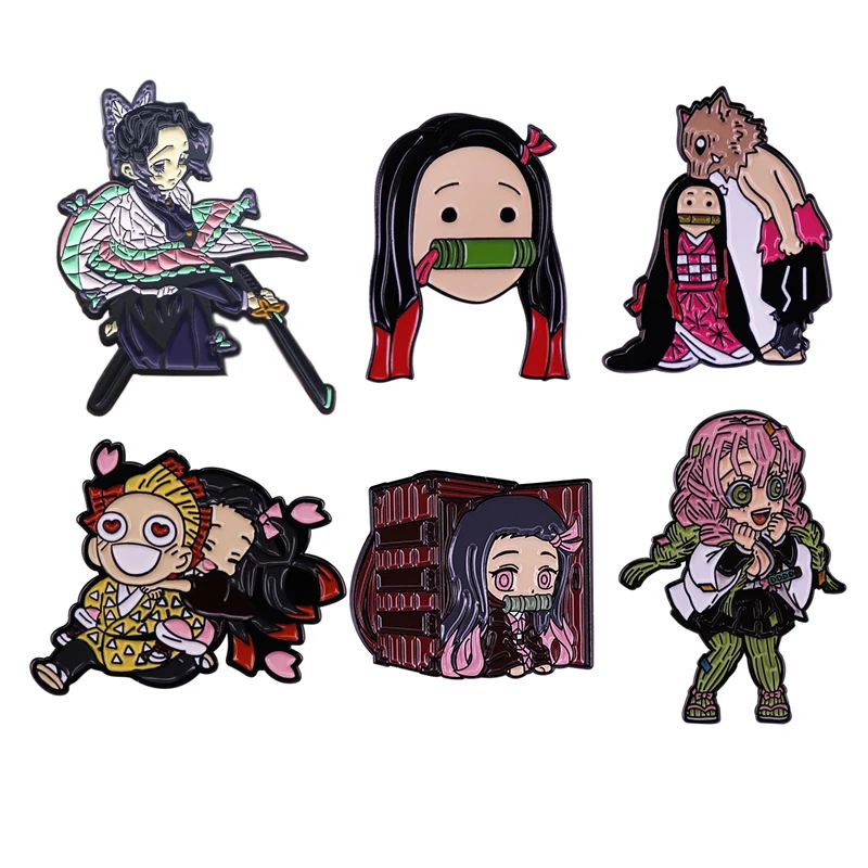 

New Demon Slayer Chibi Enamel Pin Custom Brooch Tanjirou Nezuko Zenitsu Inosuke Giyuu Lapel Badge Cartoon Jewelry Gift for Fans