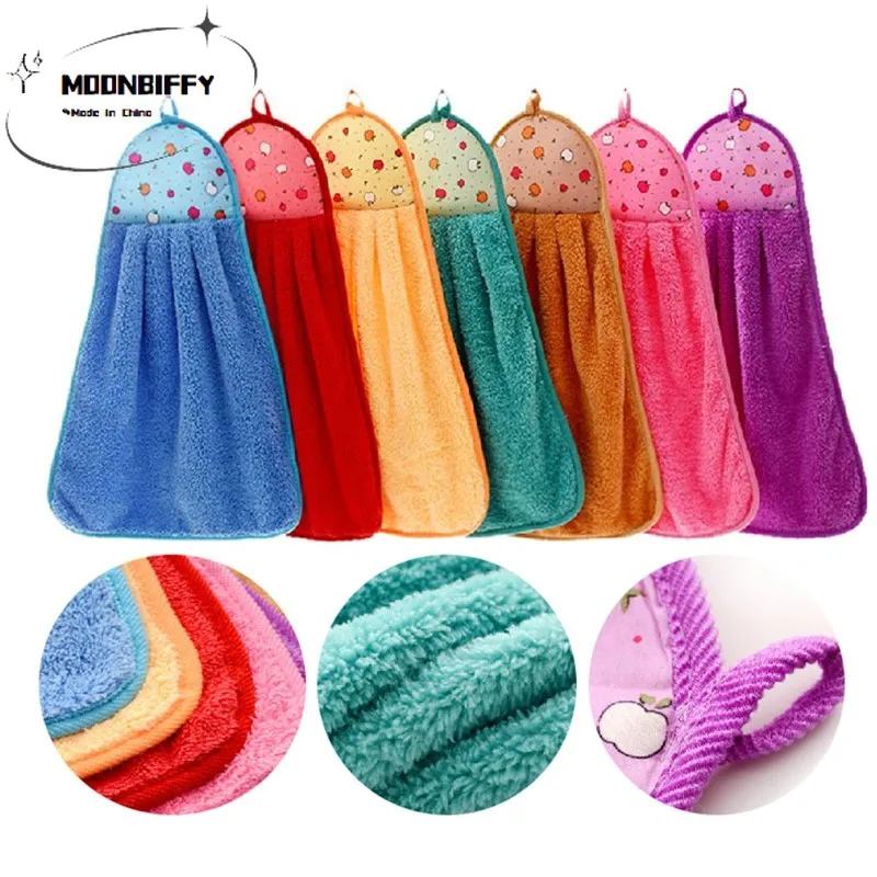 

1pcs Hand Towel Plush Nursery Hanging Kitchen Bathroom Thick Soft Cloth Wipe Towel Cotton Non-oil-Stick Dish Washing Quick-dry