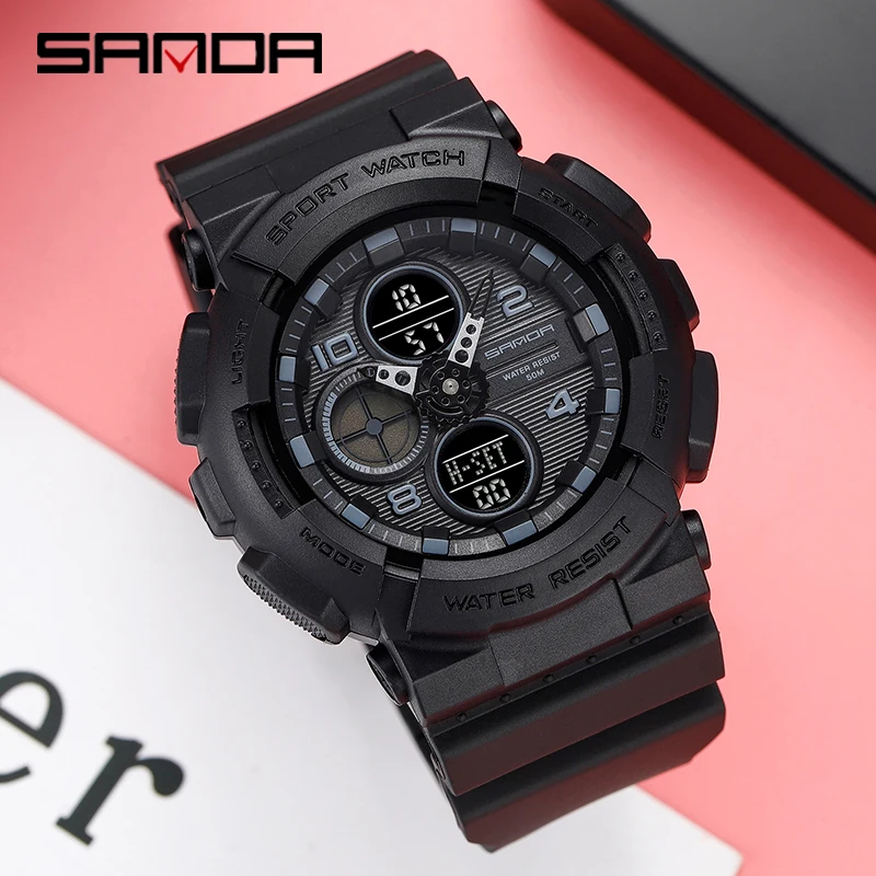 SANDA TJ6027 on the new trend of Sports Electronic Watch outdoor leisure waterproof double-core men and women watches