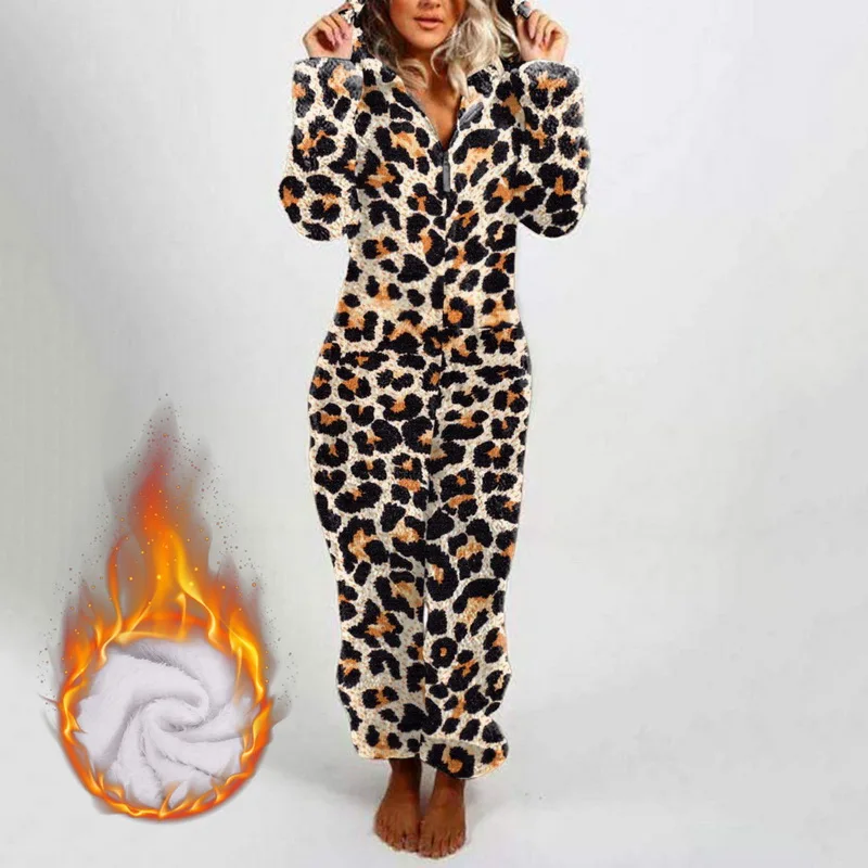 Women Jumpsuit One-Piece Pajamas For Women Onesies Hooded Winter Autumn Sleepwear Coral Fleece Warm Cute Long Homewear S-3XL