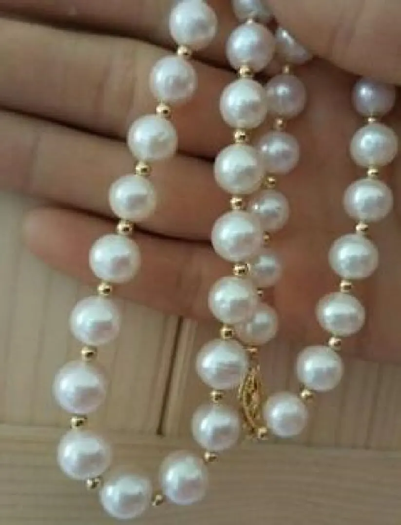 HUGE AAA 8-9MM SOUTH SEA WHITE PEARL NECKLACE GOLD
