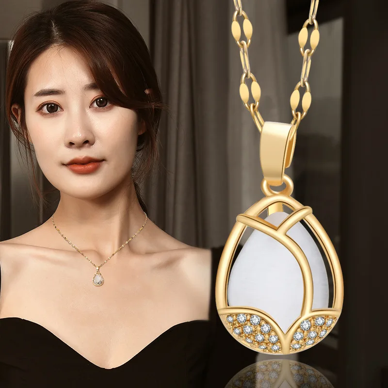 

Gold&silver Color Stainless Steel White Tulip Necklaces Fashion Style for Women Jewelry Collar Pendant Friends Gifts NEW