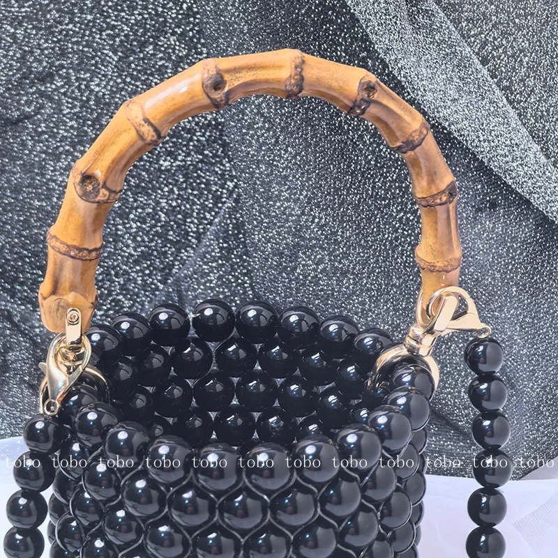 Новая сумка-ведро с бамбуковой ручкой знаменитостей мини-сумка-ведро жемчужной