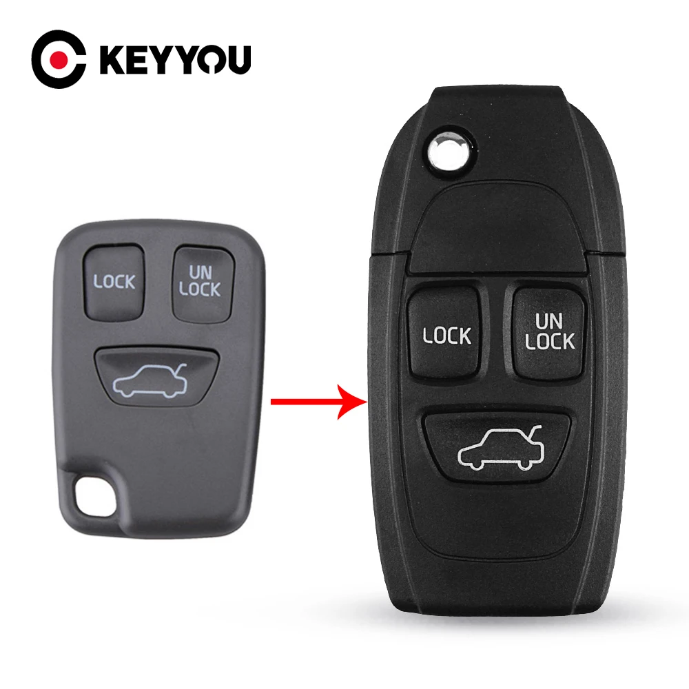 

KEYYOU 3 Buttons Remote Flip Folding Smart Car Key Shell Case For Volvo XC70 XC90 V50 V70 S60 S80 Auto Key Fob Cover