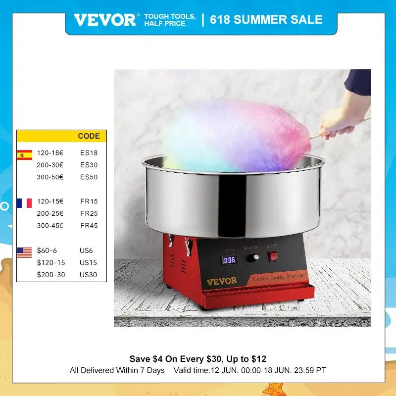VEVOR Electric Cotton Candy Machine Commercial Candy Floss Maker Marshmallow for Carnivals Birthday Parties Sports Events