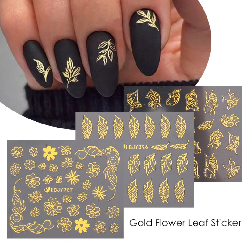 3D Nail Sticker Gold Flower Leaf Design Geometry Line Art Sliders Manicure Polish Decal Wrap Decoration | Красота и здоровье
