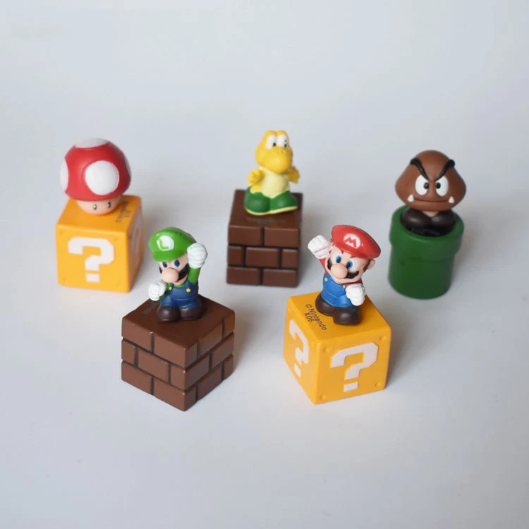 

5pcs Super Mario Bros Model Dolls Yoshi Luigi Mushroom Anime Figures Toy Cartoon Children Toys Car Ornaments Birthday Xmas Gifts