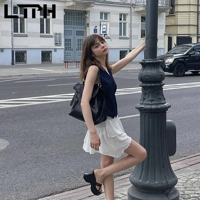 LTPH Streetwear cropped blazer sleeveless waistcoat jackets blazers for women elegant solid short coat summer casual 2023 new
