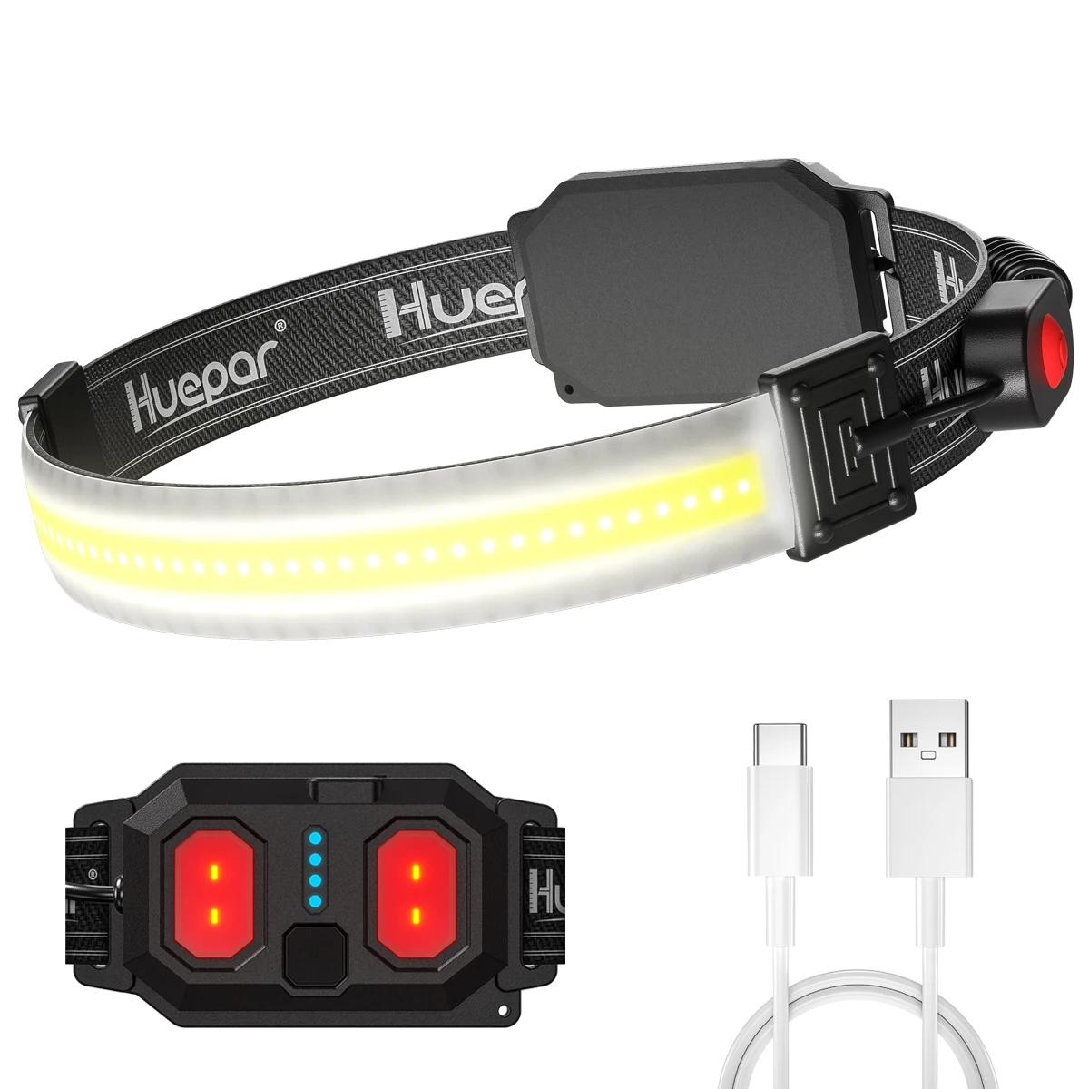 

Фонарь Huepar с зарядкой от USB, Головной фонарь с 3 режимами для кемпинга, бега, походов, езды на велосипеде