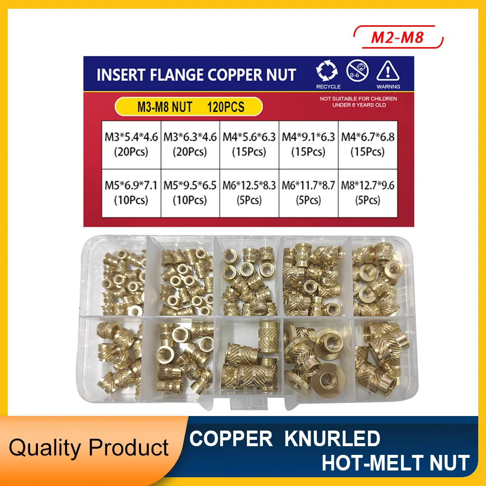 

M2 M3 M4 M5 M6 M8 Copper Hot Melt Flange Thread Knurled T-type Brass Insert Nut for 3D Printing Injection Embedment Molding Nuts