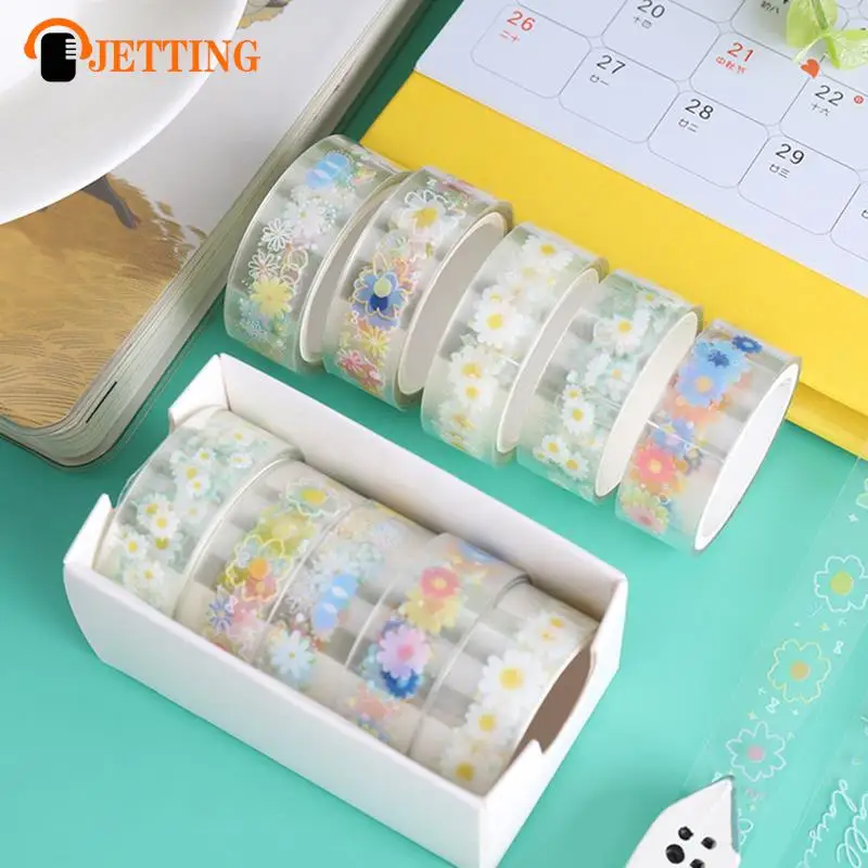 

5pcs Summer daisy Transparent Masking Tape Art Decorative Adhesive Tape Diy Scrapbooking Sticker Label Stationery