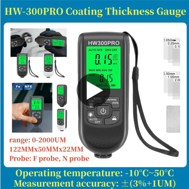 

Electroplate Metal Coating Thickness Tester HW-300 Digital 0-2000um Fe and NFe probe Car Paint Coating Thickness Gauge