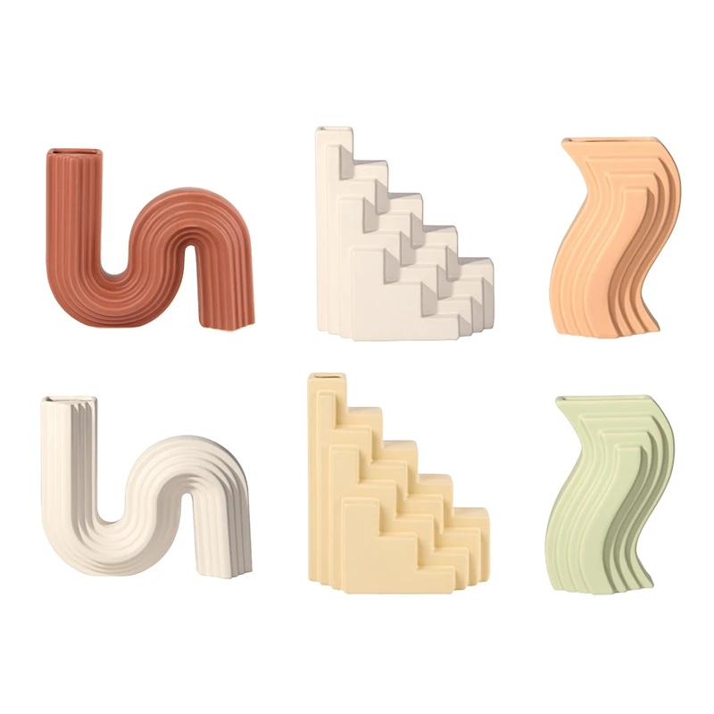 

Современная керамическая ваза с геометрическими линиями, контейнер для цветочной композиции в скандинавском стиле, держатель для цветов, у...