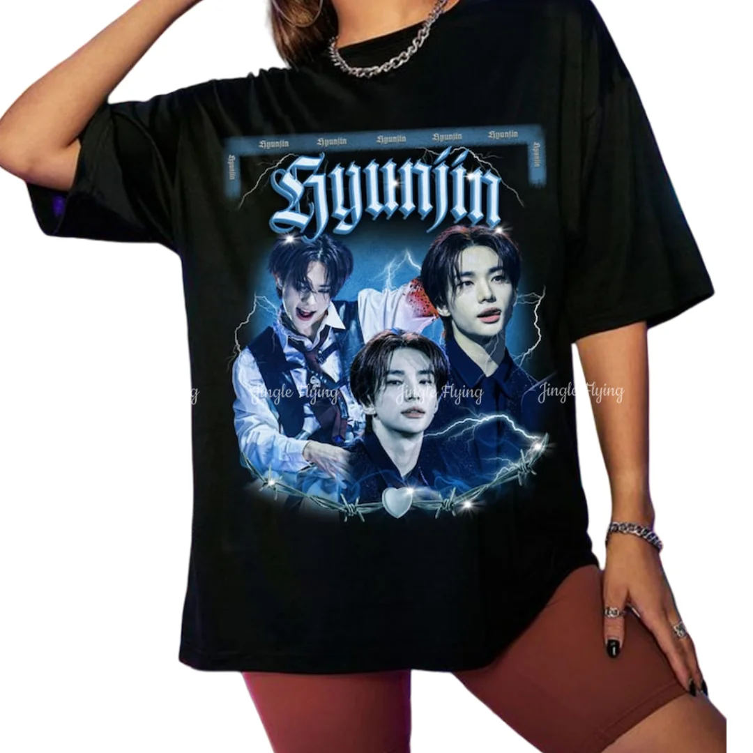Винтажная футболка Hyunjin Skz рубашка с альбомом Rock-Star рисунком в стиле рок