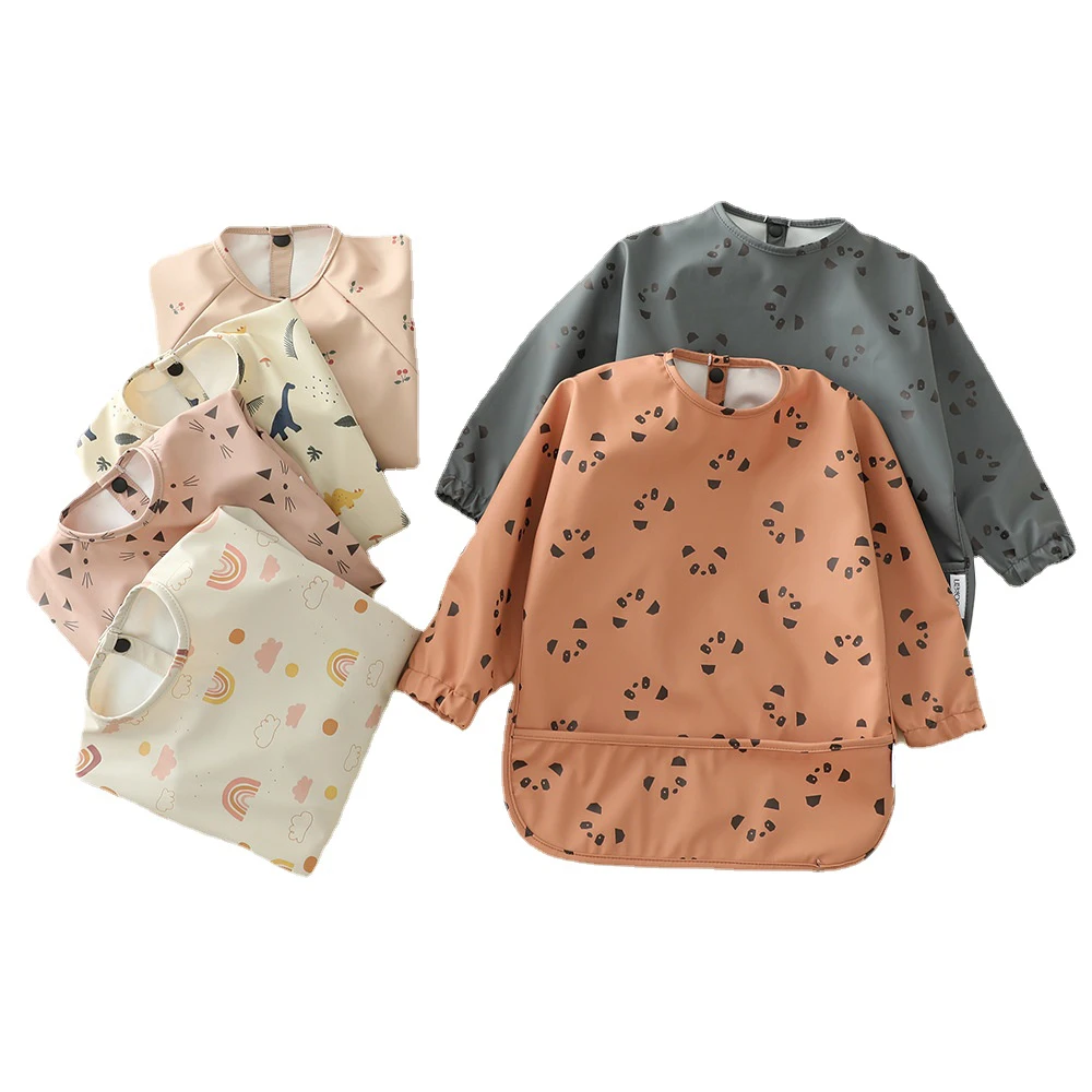 

Waterproof Baby Kids Toddler with Pocket Long Sleeve Apron Kid Burp Cloth Baby Feeding Bib 6-36 Months Washable Bibs Easy Clean