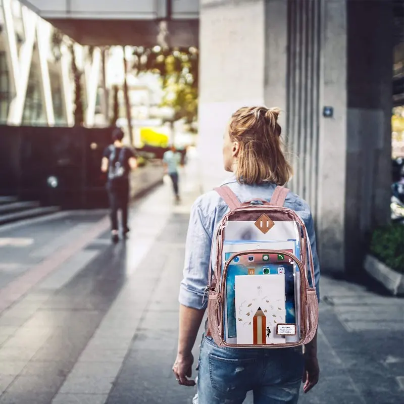 Aoker Clear School Bag Unisex Large Bookbag See Through Backpack for Women and Men Transparent Bag for College Work Security Tra