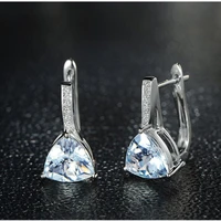 new fashion 925 sterling silver shining zircon light blue aquamarine earrings wedding engagement drop earrings women jewelry