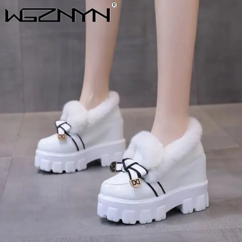 

NEW Women Patent Leather Chunky Sneakers Loafers Breathable High Heels Platform Casual Shoes Flats Woman Vulcanize Cotton Shoes